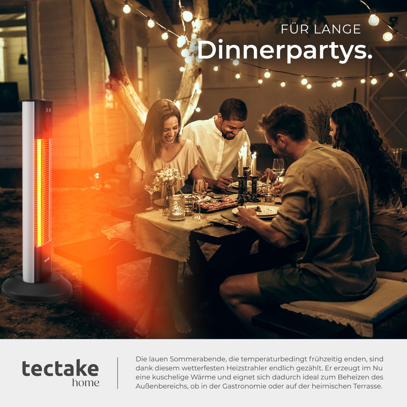 tectake® infrarot Heizstrahler mit Kippschutz und Timer für Innen und Outdoor, Heizlüfter elektrisch für Bad, Infrarotheizung Terrasse, elektro Wärmestrahler Camping, Infrarotstrahler, 1500W