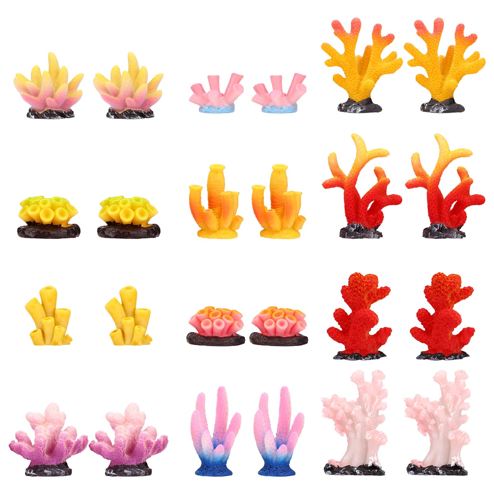Lyreh 36pcs Mini Resin Coral, 12 Styles Colored Cute Miniature Resin Coral Small Tiny Artificial Plants for Garden Fish Tank Flower Pot Bonsai Tiny Micro Landscape Decor