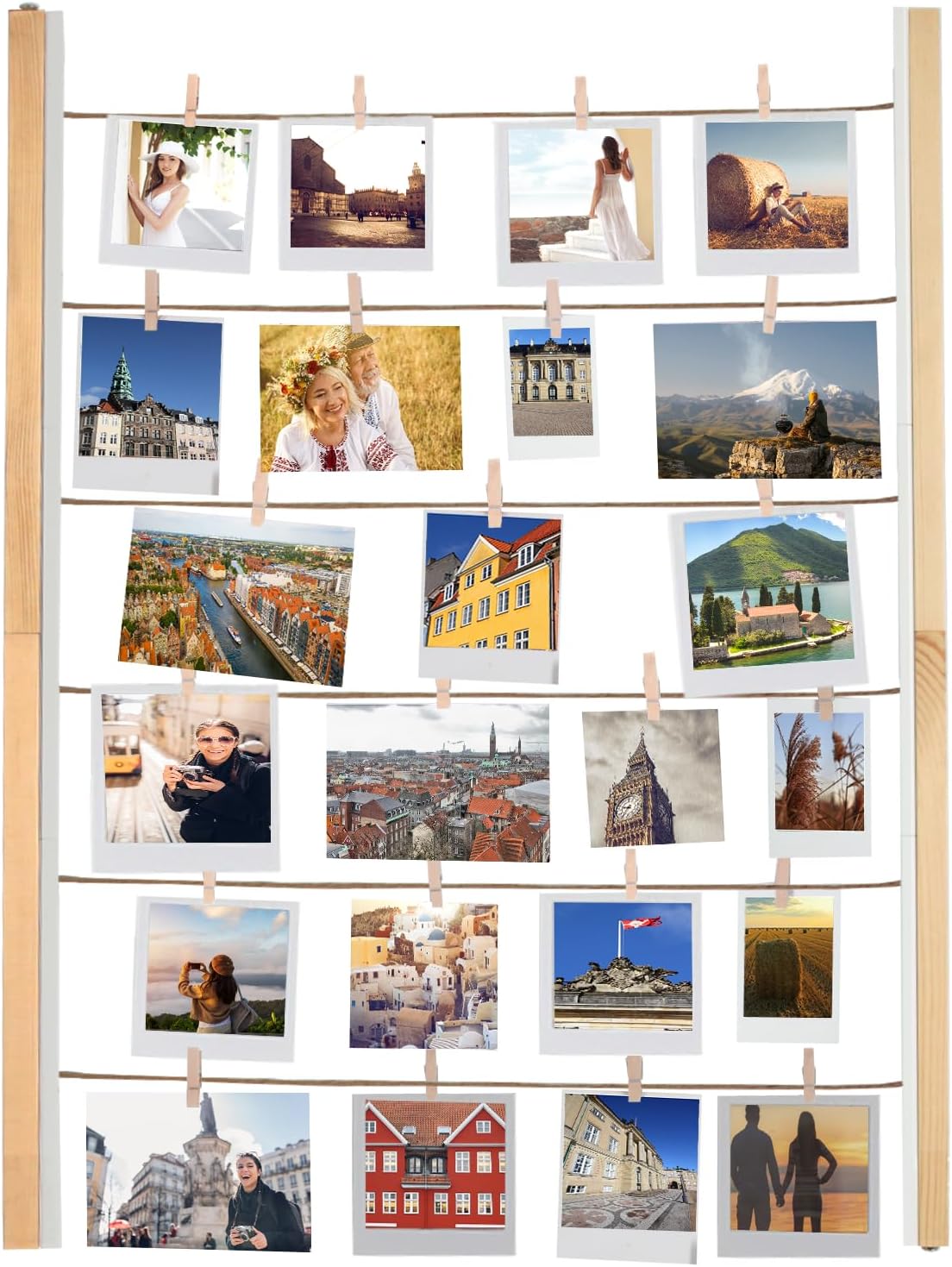 J JACKCUBE DESIGNHanging Photo Display Frame Picture Collage Board Holder for Multi Photo Polaroid Display Wall Decor Events with 35 Clips- MK1300B (Rustic Wood and White)