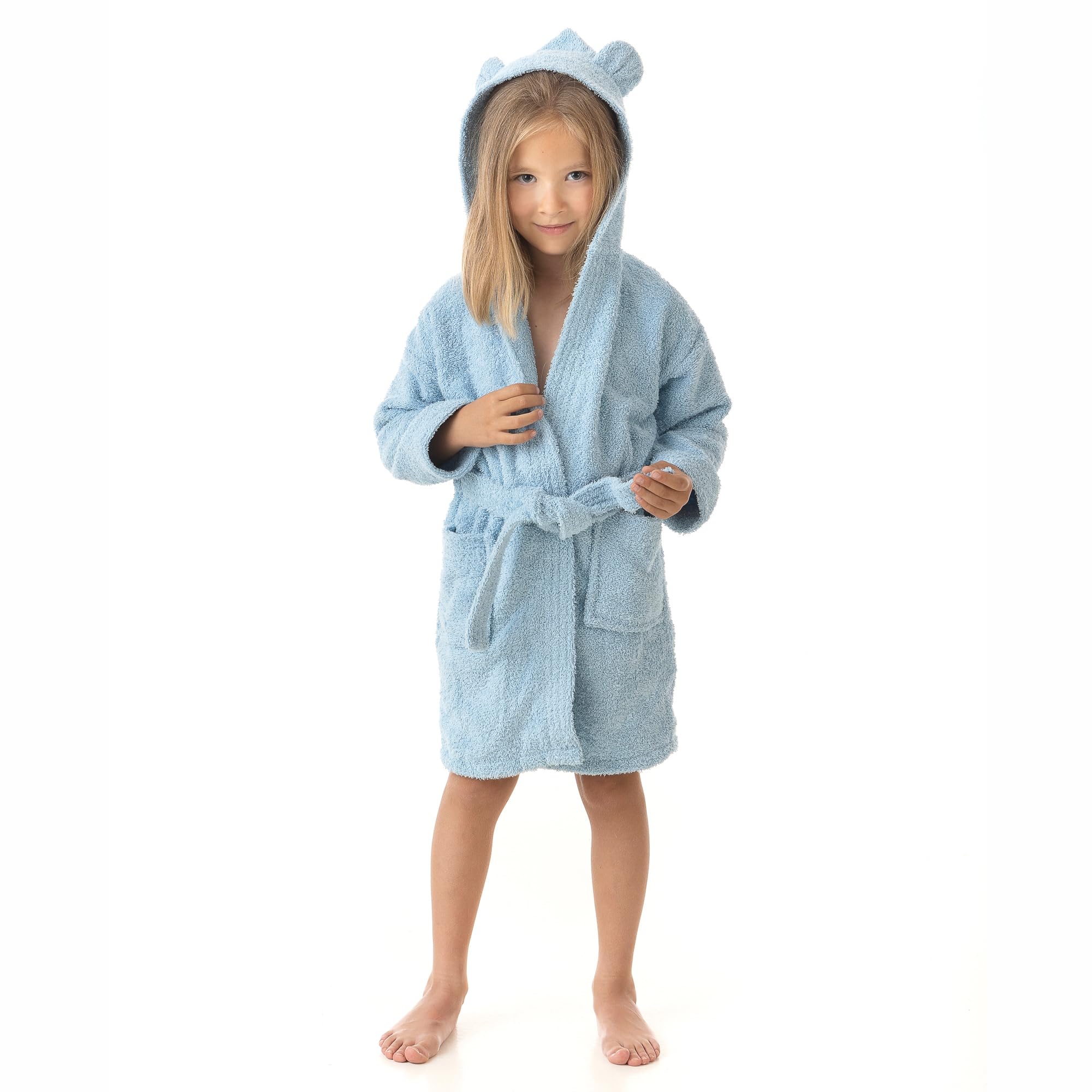 LEBENGOOD - Accappatoio Bambini adolescenti Cotone: Bambino, Bambina, 100% Cotone OEKO-TEX - 2 tasche, cintura, cappuccio