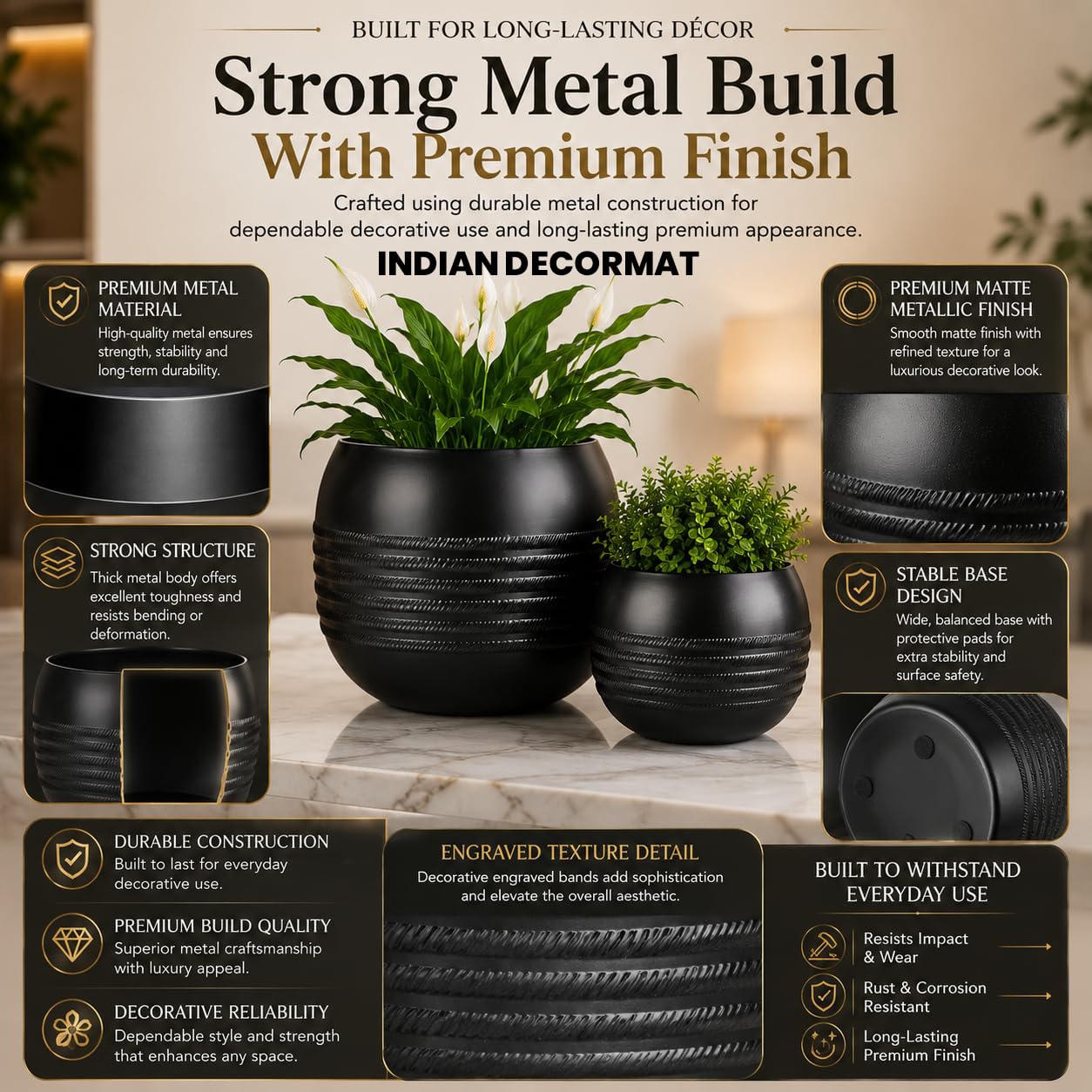Black Indoor Planters - Modern Home Decor -2 Black Indoor Planters - Modern Home Decor -2