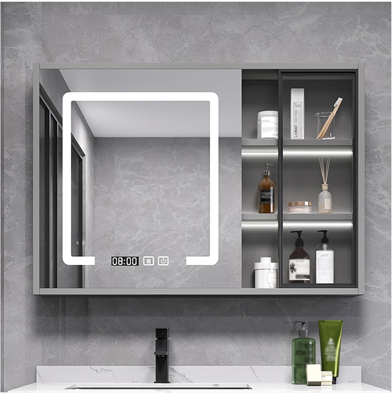 FGXHHS Illuminated Wall-Mounted Cabinet with Defogging Feature, Spacious Storage Solution for Bedrooms and Hallways, Stylish Functional Design