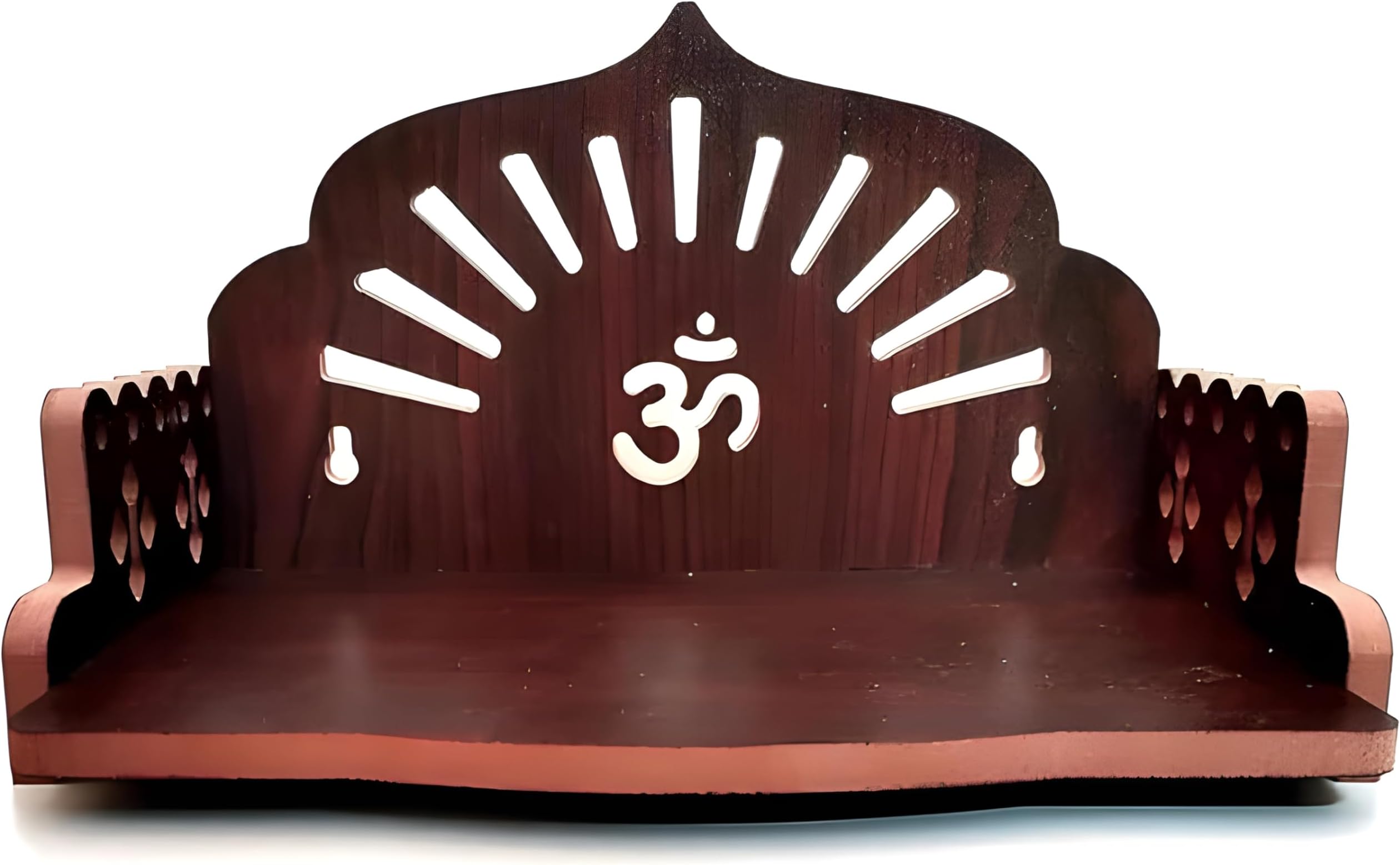 ZUPER Wood Fully Hand Made Om Pattern Home Temple for Pooja Temple for Home and Office I Wall Shelve for Puja I Wooden Mandir (Brown-3) (Pack of 1)