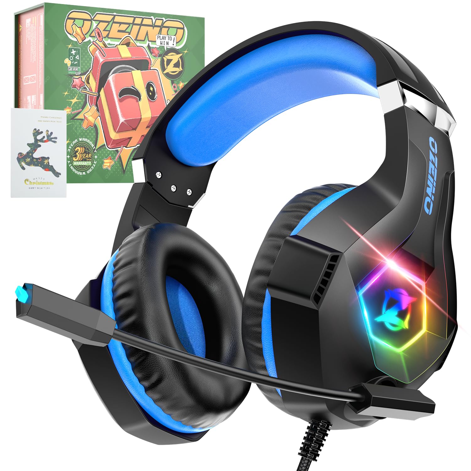 Casque Gaming Ozeino, cadeau de Noël pour gamers, souris gaming RGB 7 couleurs compatible PS5 et PC