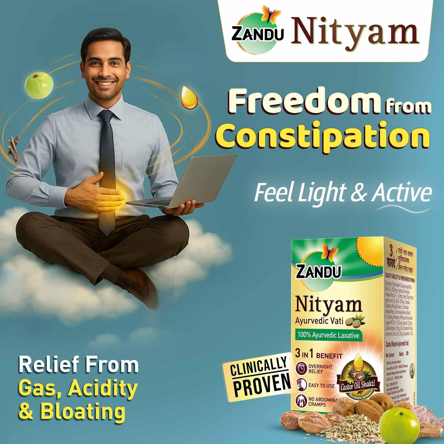 Zandu Nityam 30 Tablets Pack of 1 | Ayurvedic Laxative | Overnight relief from constipation | Relief from Gas, Acidity & Bloating | No Stomach Cramps — Amazon image 2