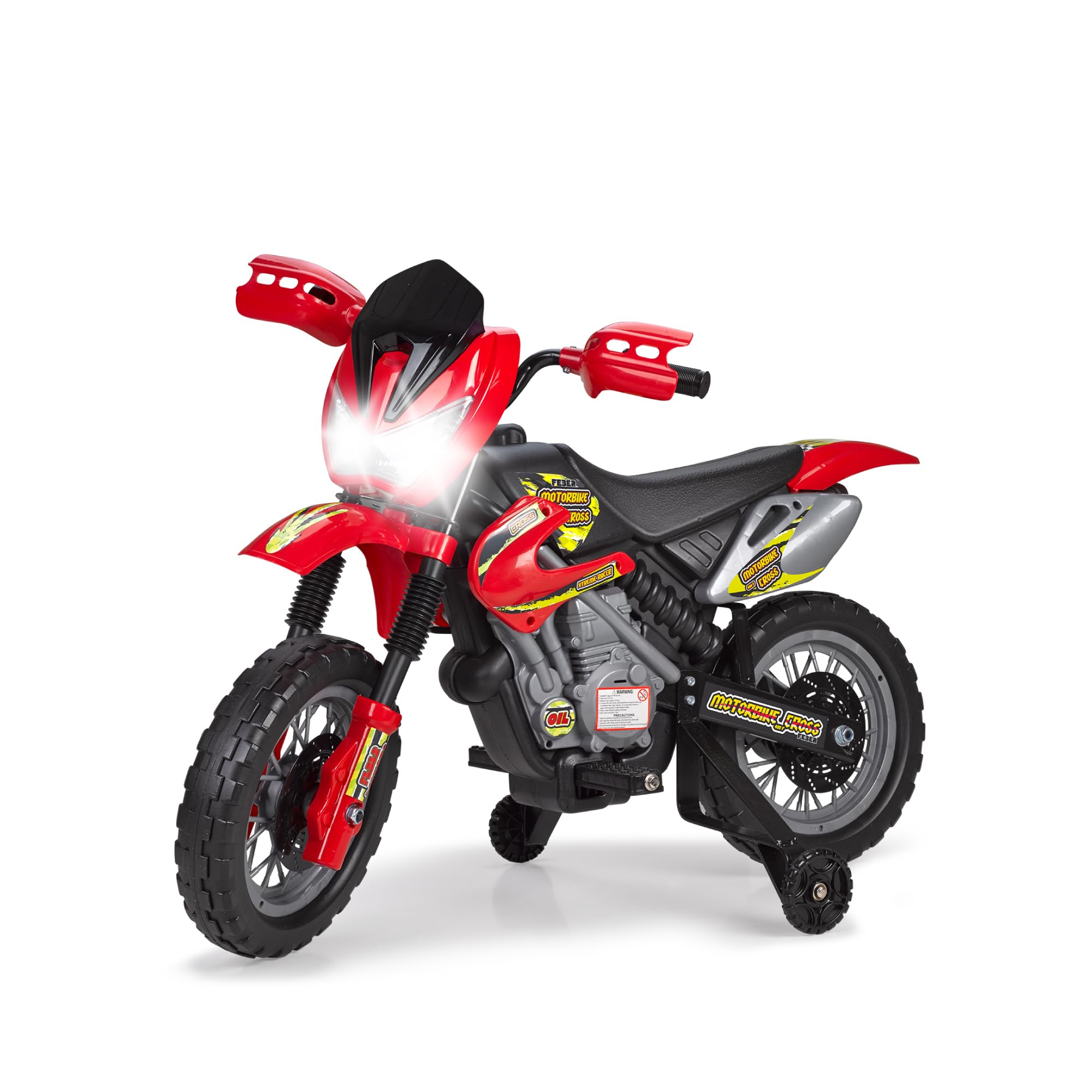 FEBER - Motorbike Cross 400F con Batería de 6V, Luces en los Faros, Sonido de Motor, Claxón y Dos Ruedines Traseros para Estabilidad, Peso Soportado 35 kg, Niños de 3 a 5 años, Famosa (FEN46000)