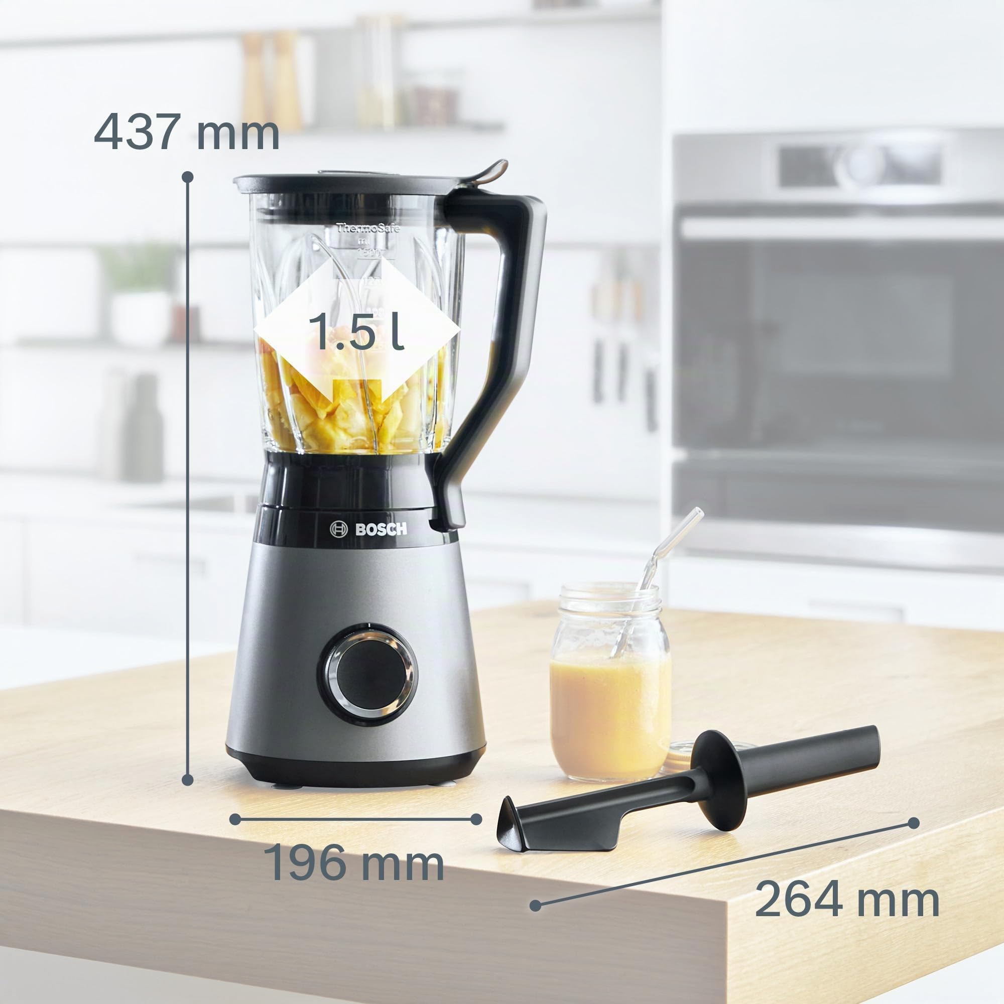 Bosch - Batidora de vaso, VitaPower, Serie 4, Jarra ThermoSafe, 1200 W, Acero, MMB6172S