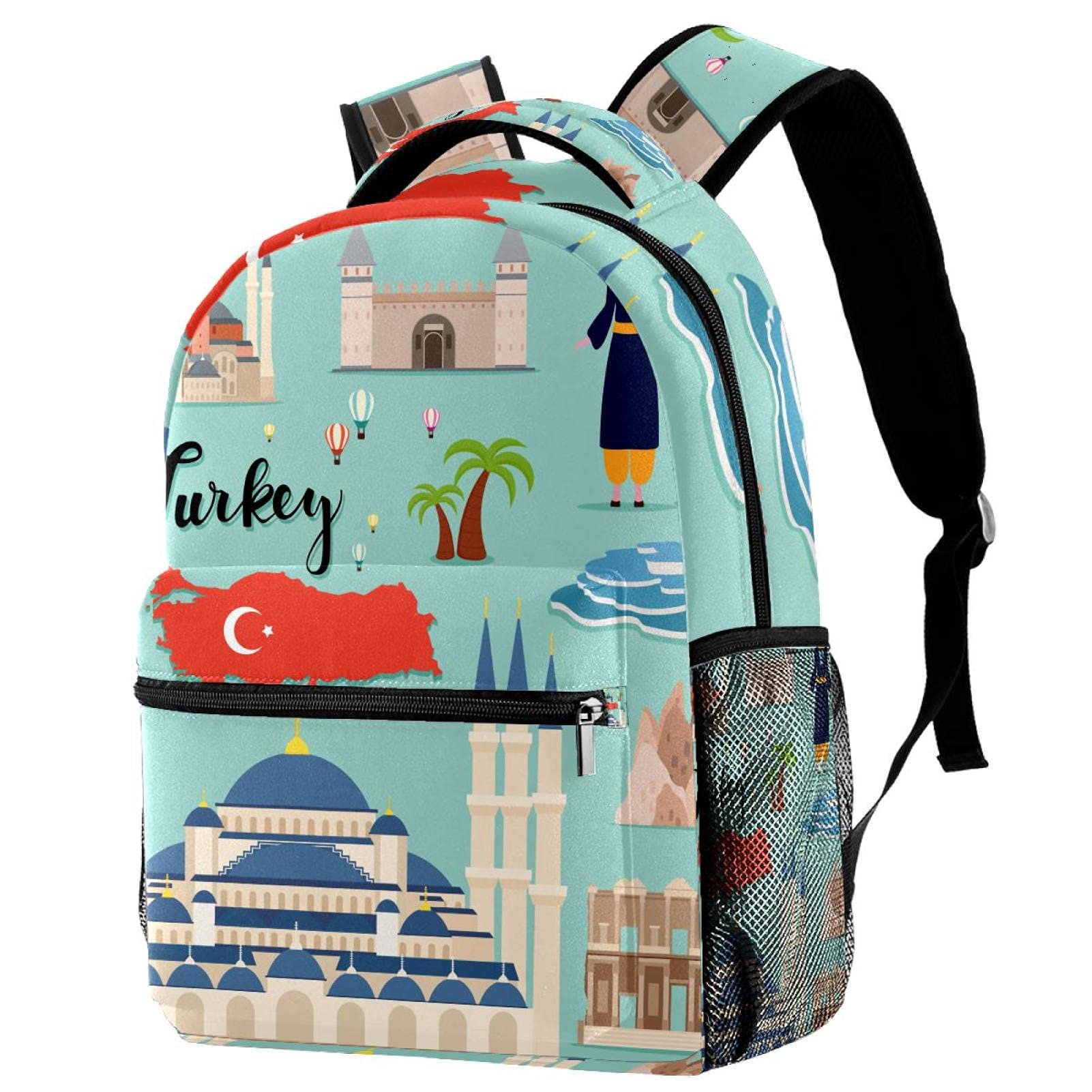 Sac à dos d'écolier motif coucher de soleil multicolore au style décontracté unique
