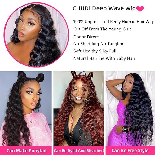Miniatura 6 de Pelucas de encaje frontal de onda profunda de cabello humano de 13 x 4 HD peluca frontal de encaje para mujeres 200 de densidad sin pegamento