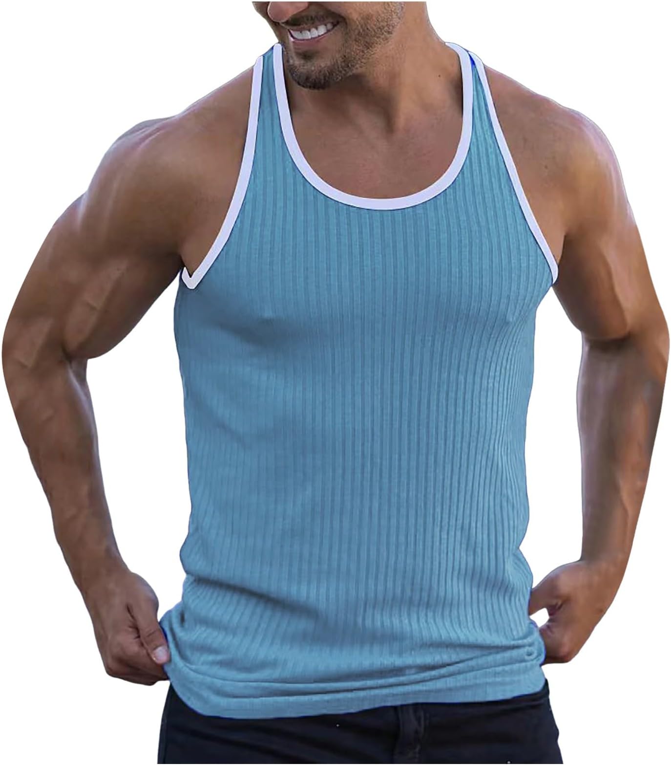 Men's Workout Bodybuilding Tank Tops Workout Muscle Tanktops Bodybuilding Mens Running Undershirt Round Neck Summer Top Vest Everyday Athletic Gym Shirts Lightweight Athletic Sports Undershirt