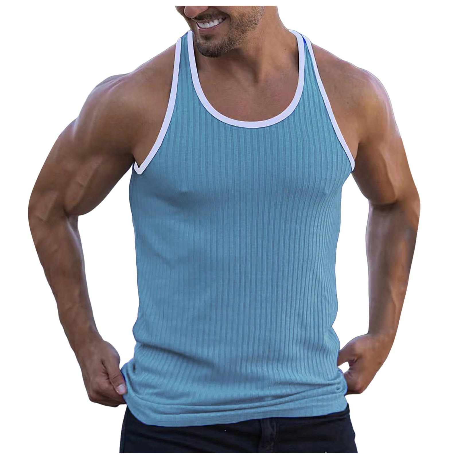 Men's Workout Bodybuilding Tank Tops Workout Muscle Tanktops Bodybuilding Mens Running Undershirt Round Neck Summer Top Vest Everyday Athletic Gym Shirts Lightweight Athletic Sports Undershirt