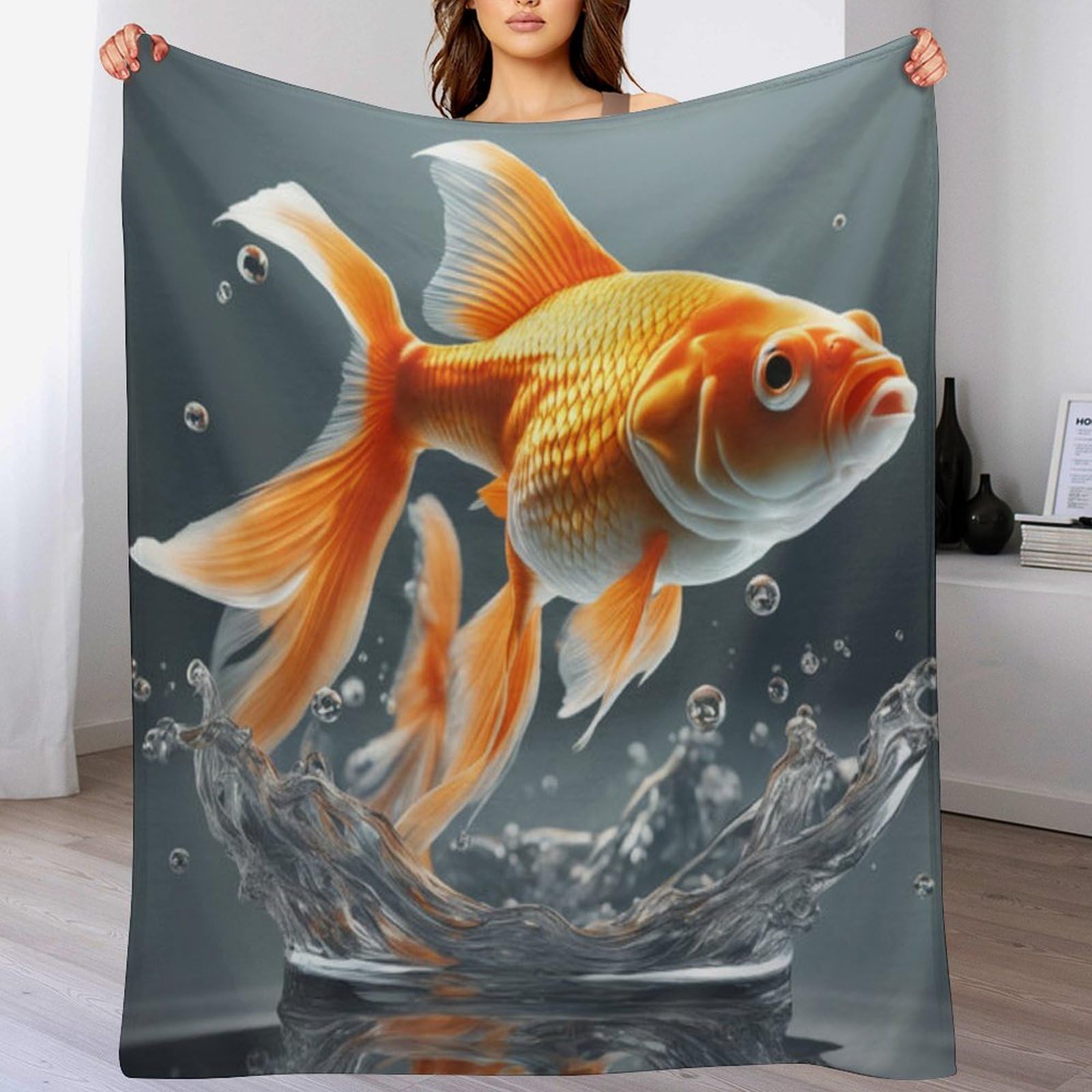 Couvertures flannel poisson 150x200cm chaude et douce pour lit et divan