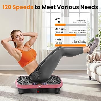 AXV Vibration Plate Fitness Platform Exercise Machine Body Vibrating Board | Curved Design Powerful 200W Bluetooth Oscillating Shake Plate for Lymphatic Drainage Recovery Whole Body Toning With Handles