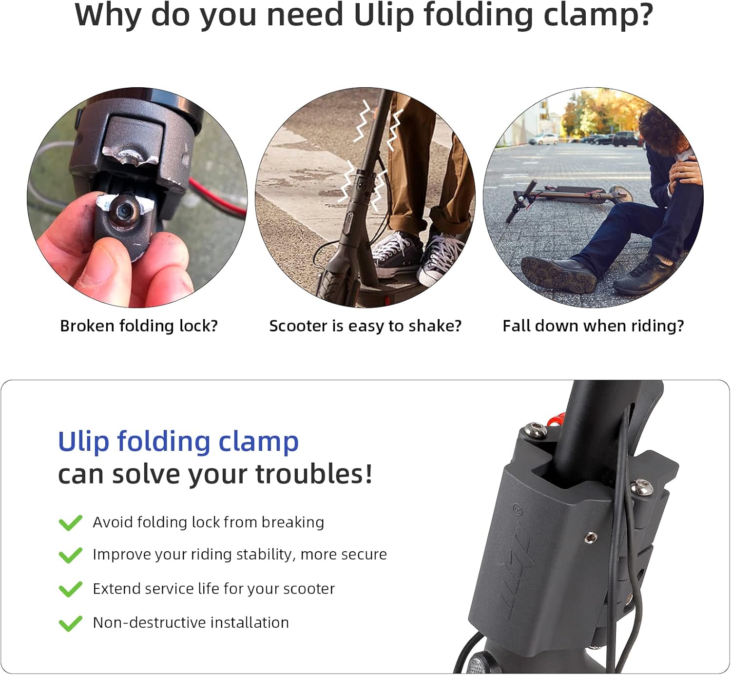 ulip Electric Scooters Folding Clamp Aluminum Vertical Rod Rugged Lock Parts Tighten Clamp Accessories for Xiaomi M365 Pro Pro2 1S MI3 Lite and Ninebot F20 F25 F30 F40 Series