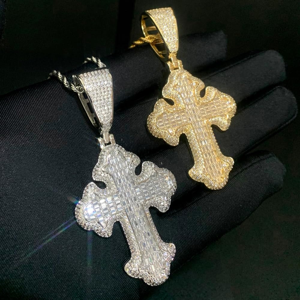 Hip Hop Vintage Cross Pendant Necklace Iced Out Shiny Square White Cubic Zircon Jewelry - Image 9