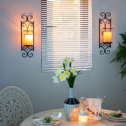 Miniatura 3 de Sziqiqi Juego de 2 candelabros negros para pilar, decoración contemporánea de pared, apliques decorativos de metal para sala de estar, dormitorio,