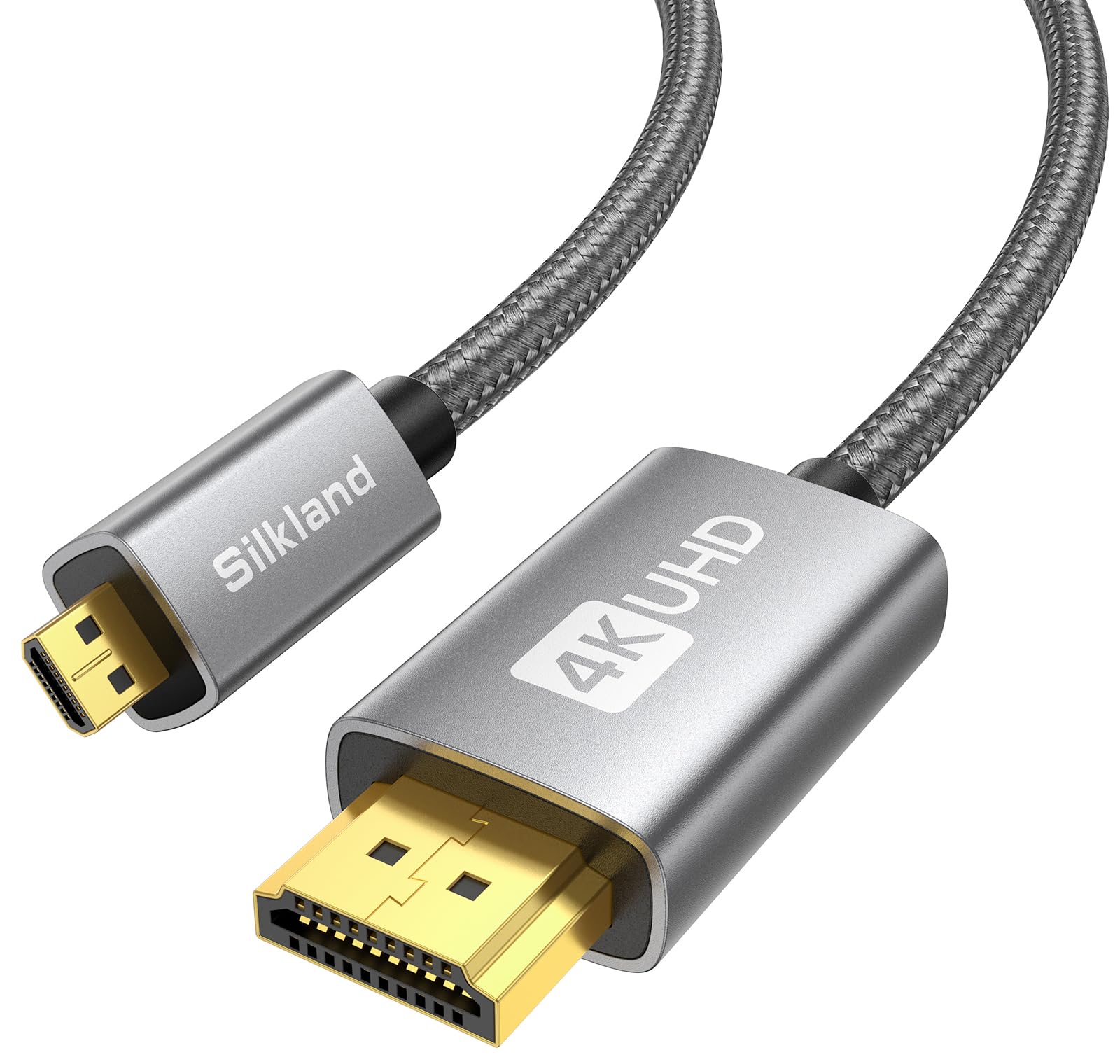 Silkland Micro HDMI to HDMI Cable 0.3M, 4K@60Hz, Supports Ethernet, 3D, HDR and ARC, Micro HDMI Cable Compatible with GoPro Hero 9/8/7/6/5, Raspberry Pi 5 4, Sony Camera A6300 A6400（Not Mini HDMI）