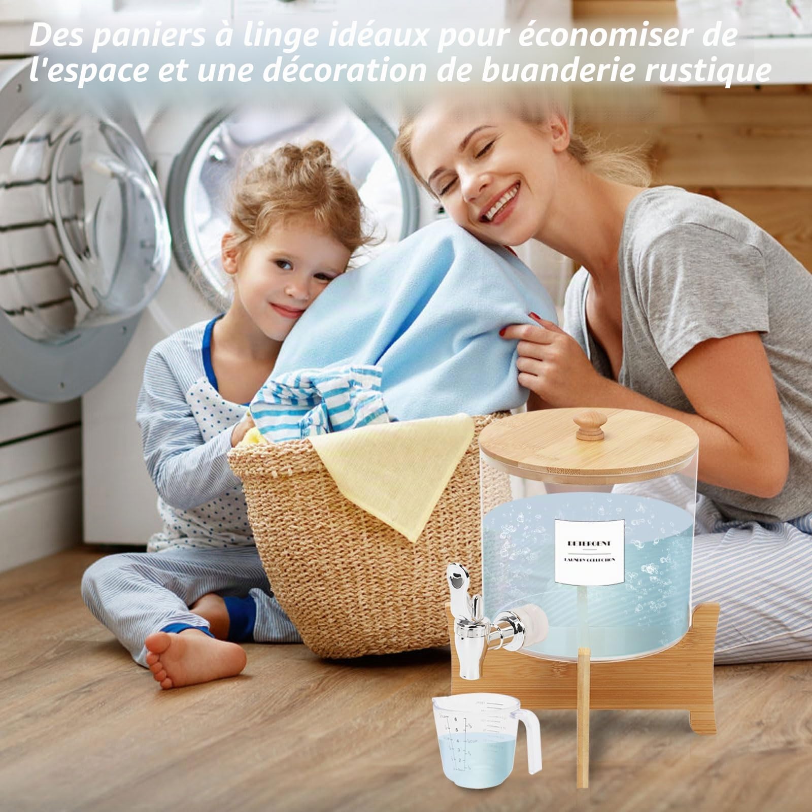 Distributeur de détergent à lessive de 2,5L avec Robinet, Bouteille de Rangement d'adoucissant, récipient de Stockage de Liquide de Lavage, bocaux à Linge avec Couvercle