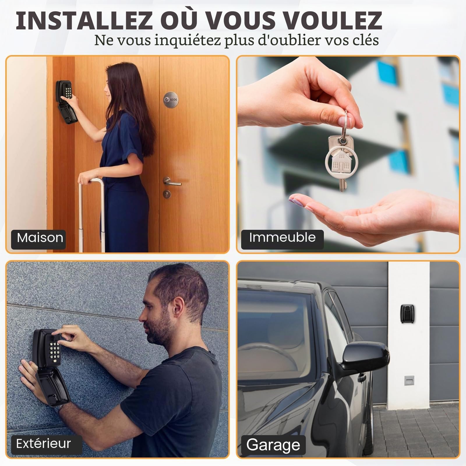 Coffre-fort à clés approuvé par la police, à montage mural, boîte à clé à code à 12 chiffres avec couvercle résistant aux intempéries et boutons lumineux pour la maison, le garage, le bureau
