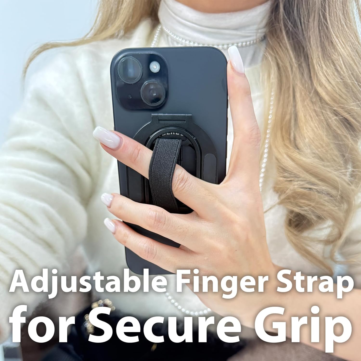 Cyberguys MagSafe Compatible Phone Grip, 360° Rotating Magnetic Phone Ring Holder with Kickstand Finger Strap, Aluminum Alloy Cell Phone Grip Stand for Mag Safe Accessories
