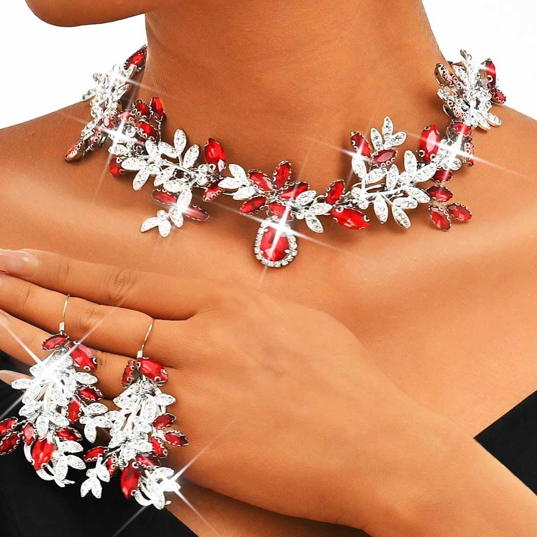 Unicra Bridal Wedding Jewelry Set Gold Green Crystal Necklace Earrings Sets Rhinestone Formal Costume Mothers Day Gifts Jewelry for Women and Brides - Image 4