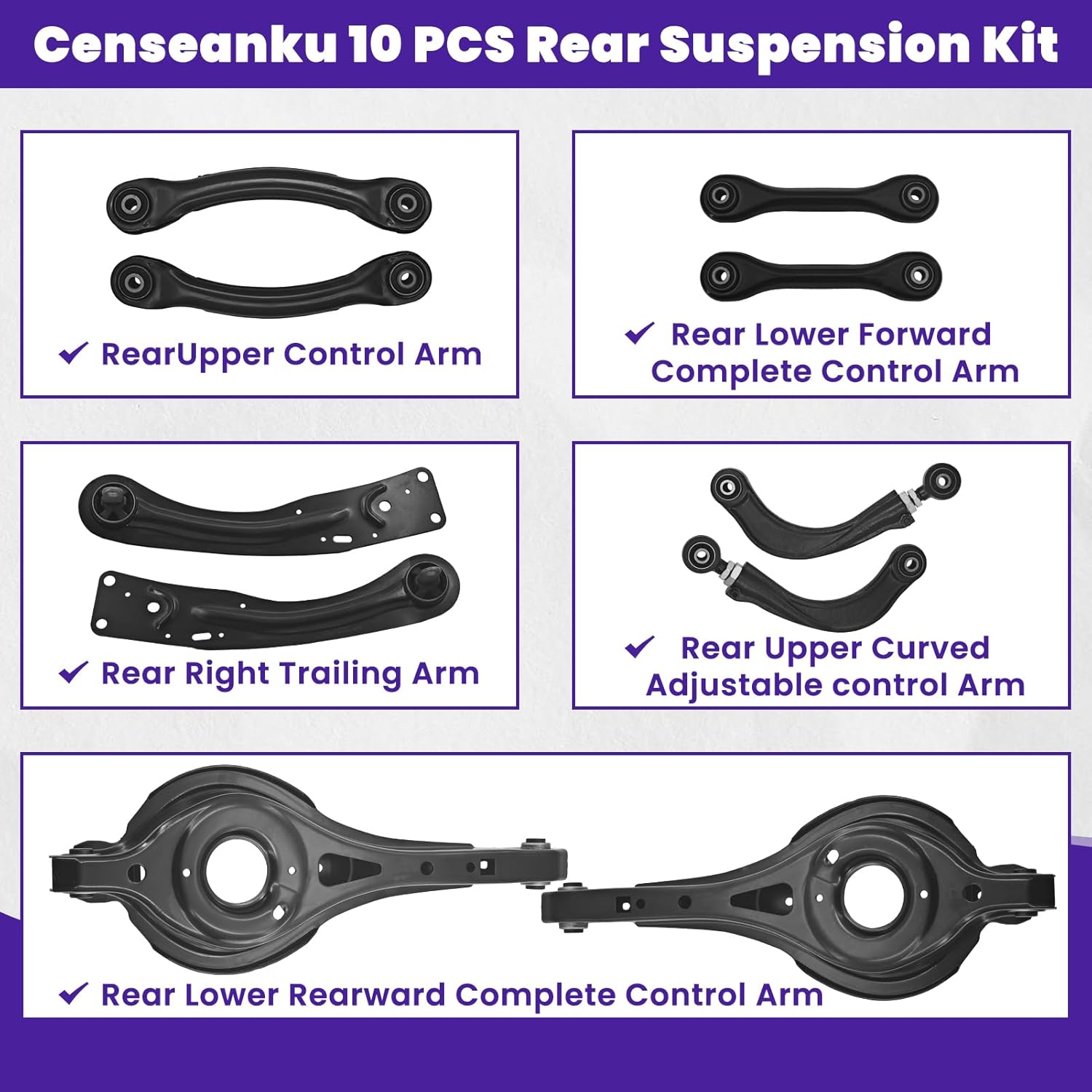 10 PCS Rear Upper and Lower Suspension Kit Control Arms Set Compatible with Ford Escape 2013-2019, Replace# CV6Z5500J, BV6Z5500A, CV6Z5500L, 6V6Z5500N