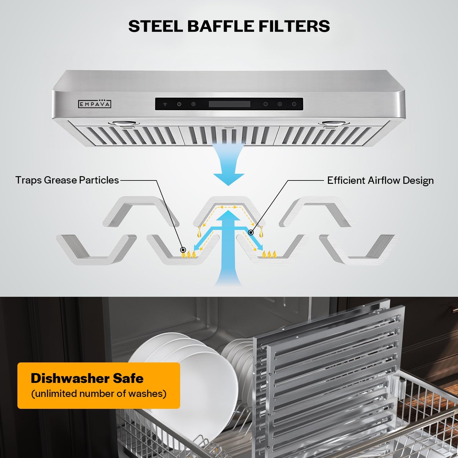 Empava 30" Stainless Steel Under Cabinet Range Hood with LED Lights