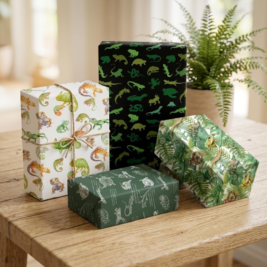 Joviwrap Reptile Wrapping Paper Set 12 Sheets, Lizard Chameleon Gift Wrap with Gecko Tropical Leaves for Birthday, Reptile Lover, Pet Owner, 20 x 28 Inch image 5