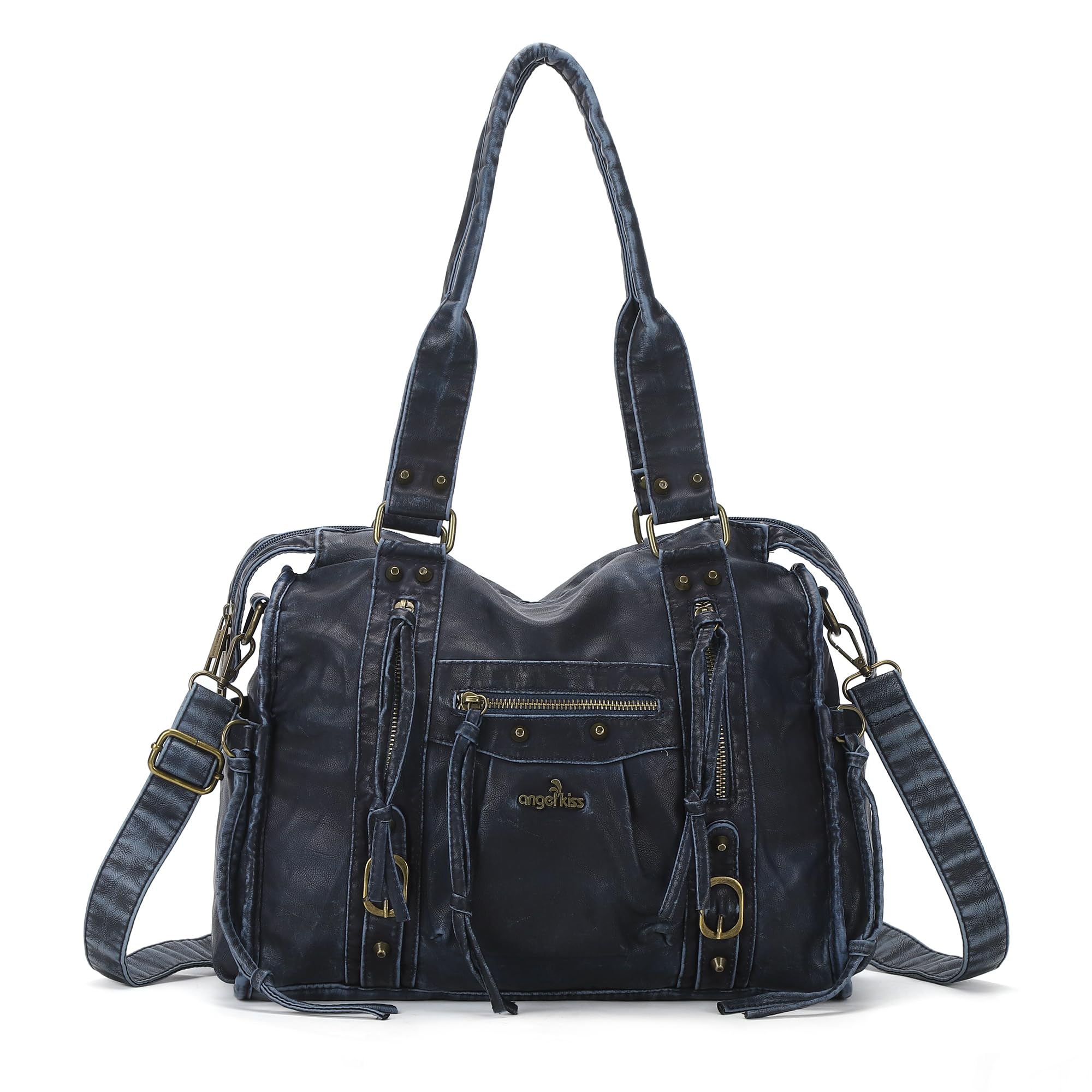 Angel Kiss Borsa Hobo da donna, in pelle vintage, grande, con tasche multiple