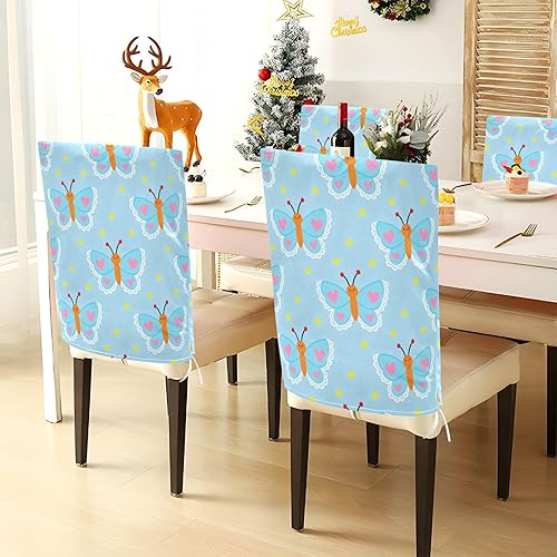 Miniatura 3 de Lindas fundas de asiento de mariposa azul para sillas suaves para taburetes de aula, juego de 2 decoración de sillas de comedor protectores de