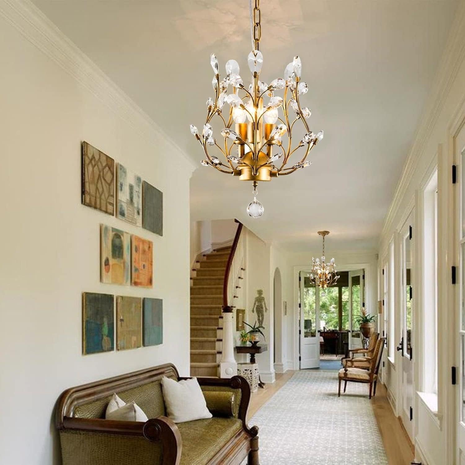 Generico LAUMZX Lampadario di cristallo americano lusso a 3 luci K9, lampada a sospensione a soffitto con sfera trasparente a goccia pioggia, apparecchio a a LED for sala da pranzo, soggiorno, foyer