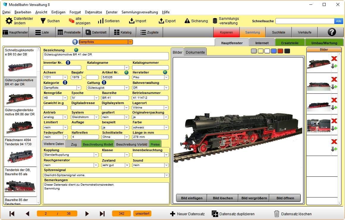 GS Modellbahn-Verwaltung 8 - Software zur Verwaltung von Modellbahnsammlungen - Datenbank Programm für Modellbahnen