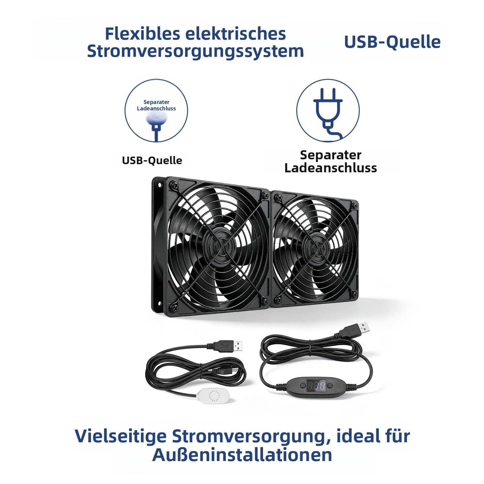 Smart-Lüfter für Zendure, temperaturgesteuerter Smart-Lüfter, für Zendure SuperBase 2000 SolarFlow 800 Plus 1600, leiser 3-Gang-Lüfter für Powerstation, USB-Eingang
