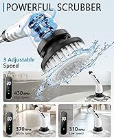 Vista 3 de Limpiador eléctrico giratorio inalámbrico – 3 velocidades recargable, mango ajustable y desmontable, cabezales de cepillo 9 en 1, cepillos