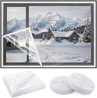 Heavy Duty Window Insulation Kit for Winter - 75 in x 79 in Clear Plastic 180㎛ Thick Shrink Film on Windows and Patio Doors, Reusable Storm Window Kit​ for Sliding Doors & Large Windows​