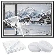 Heavy Duty Window Insulation Kit for Winter - 75 in x 79 in Clear Plastic 180㎛ Thick Shrink Film on Windows and Patio Doors, Reusable Storm Window Kit​ for Sliding Doors & Large Windows​