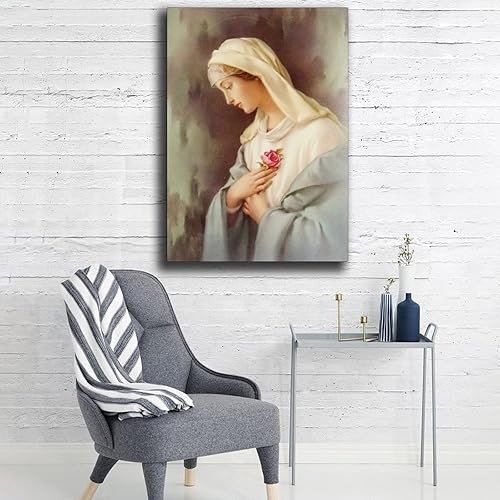 Miniatura 5 de HHOOO Póster artístico de la Virgen María católica con la bendición católica y arte de pared, póster moderno para decoración de dormitorio familiar,