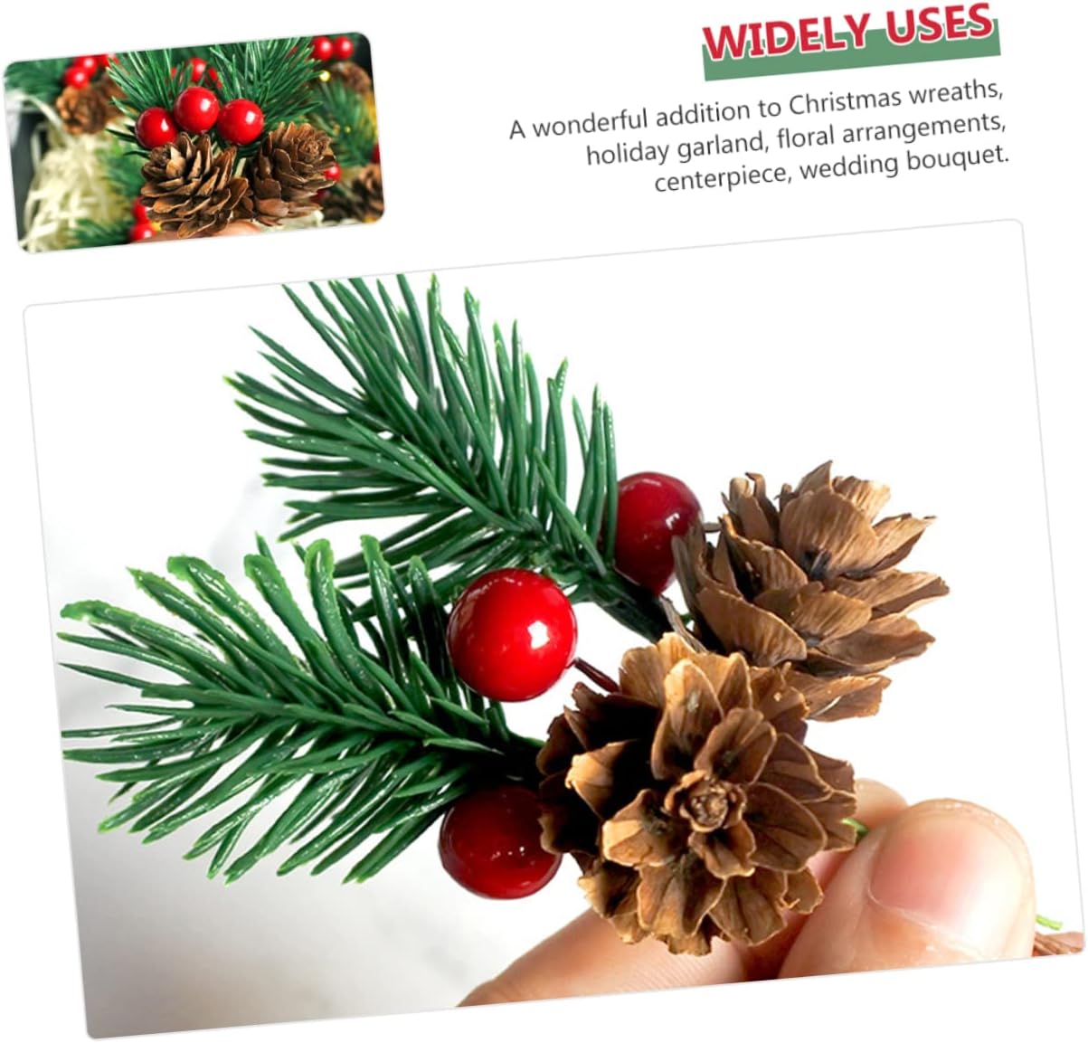 ABOOFAN 40pcs Artificial Pine Cone Picks Red Berries and Pine Needle Stems for Christmas Decor for Wreaths Floral Arrangements and