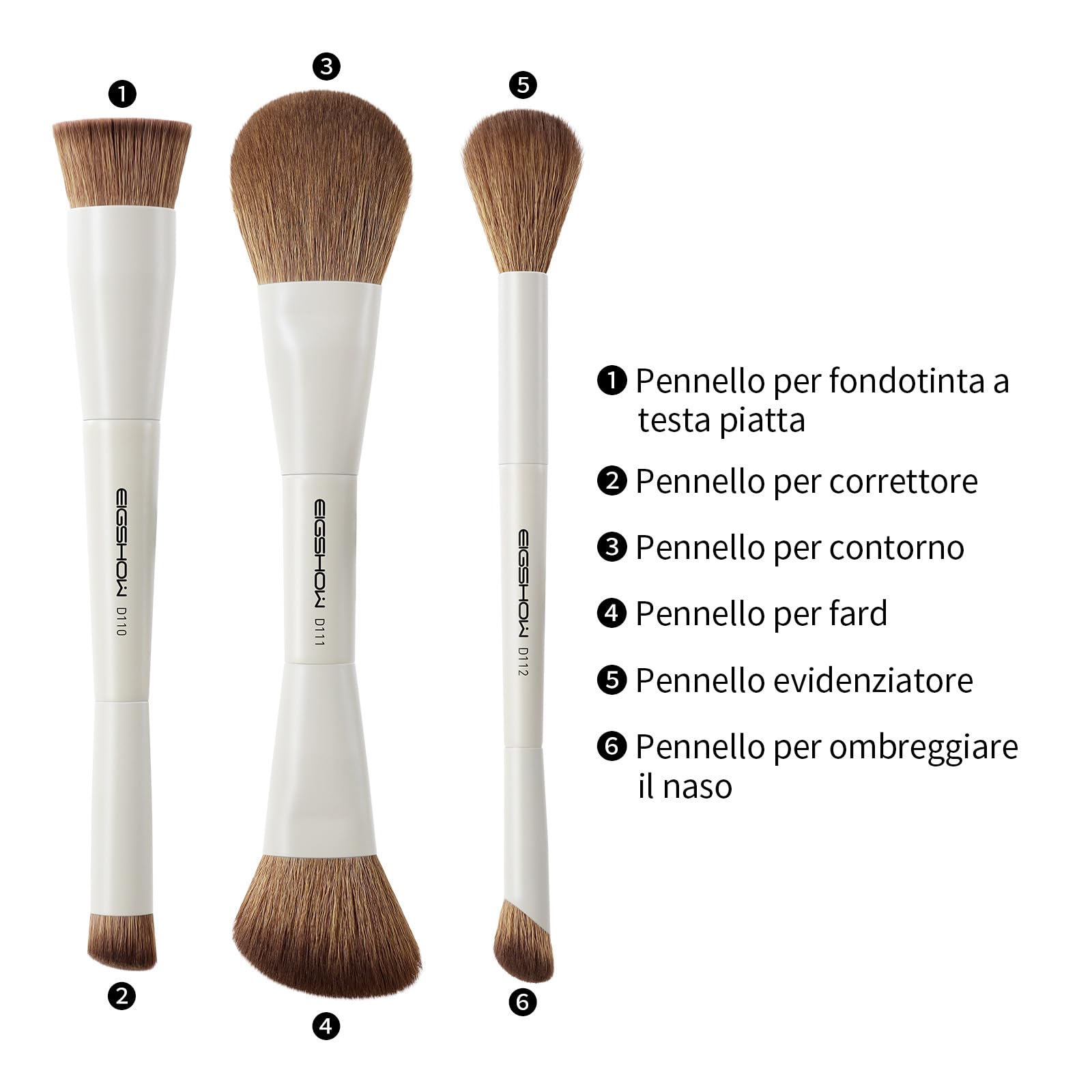 EIGSHOW Set di Pennelli per Trucco, Set Pennelli Make Up da 3 Pezzi, Set Pennelli Trucco con Due Estremità, Viso in Fibra Sintetica Morbida, Adatti per Polveri Liquide e Cremose, Beige