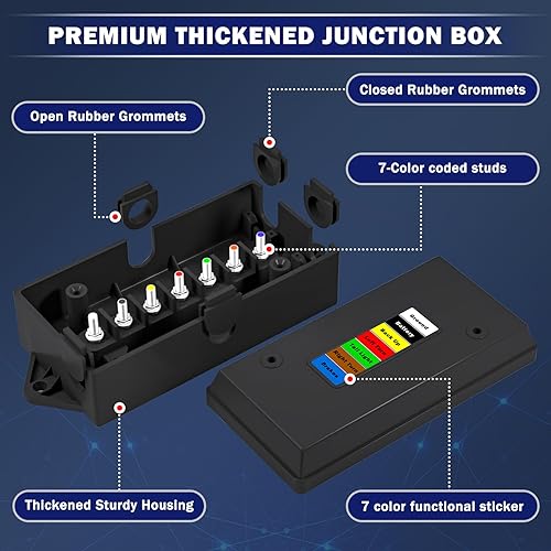 Miniatura 2 de CheeMuii Caja de conexiones de remolque de 7 vías, resistente a la intemperie, 7 pines, caja de cableado de remolque de 7 pines, caja de conexión de