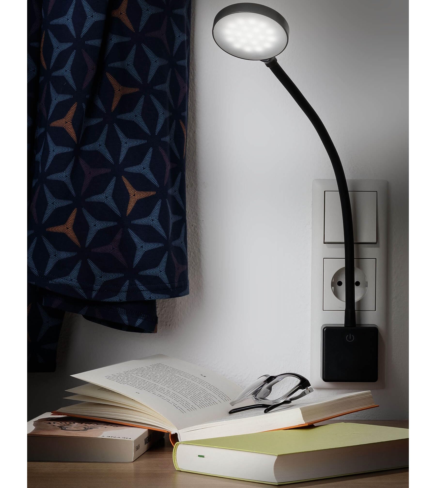 SEBSON Luce Notturna LED da Presa - Set da 2, dimmerabile, flessibile, 4W | Bianco neutro 4000K, Applique da Parete - Lampada da Lettura con Spina