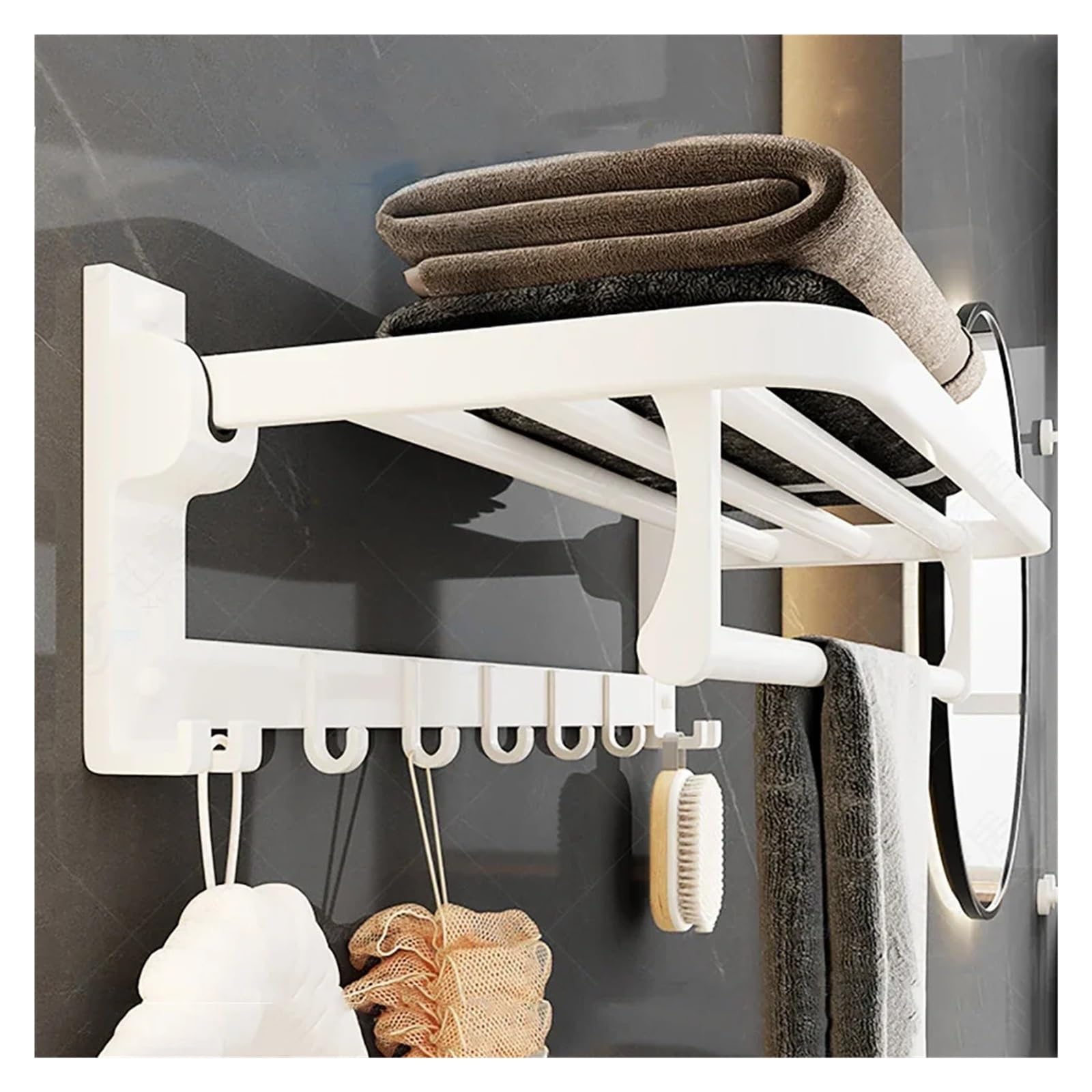 Soporte For Toalleros, Gancho Plegable, Colgador De Pared Aluminio Blanco, 40-60CM, Estante For Ropa, Barra Ducha, Almacenamiento For Baño Ahorro De Espacio(Z1-50 True White)