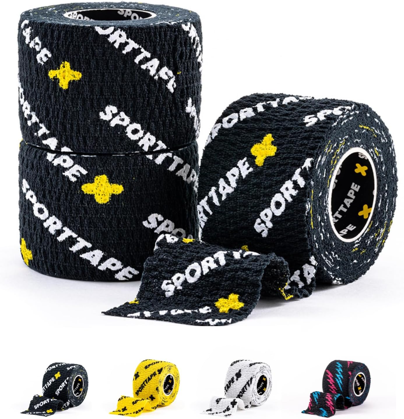 SPORTTAPE 3 Rolls Weightlifting Thumb Tape - Black | CrossFit Tape with Sweatproof Adhesive | Easy Tear Grip Tape | Weightlifting Tape for Hook Grip, Olympic Lifting & Powerlifting - 3.8cm x 4.5m