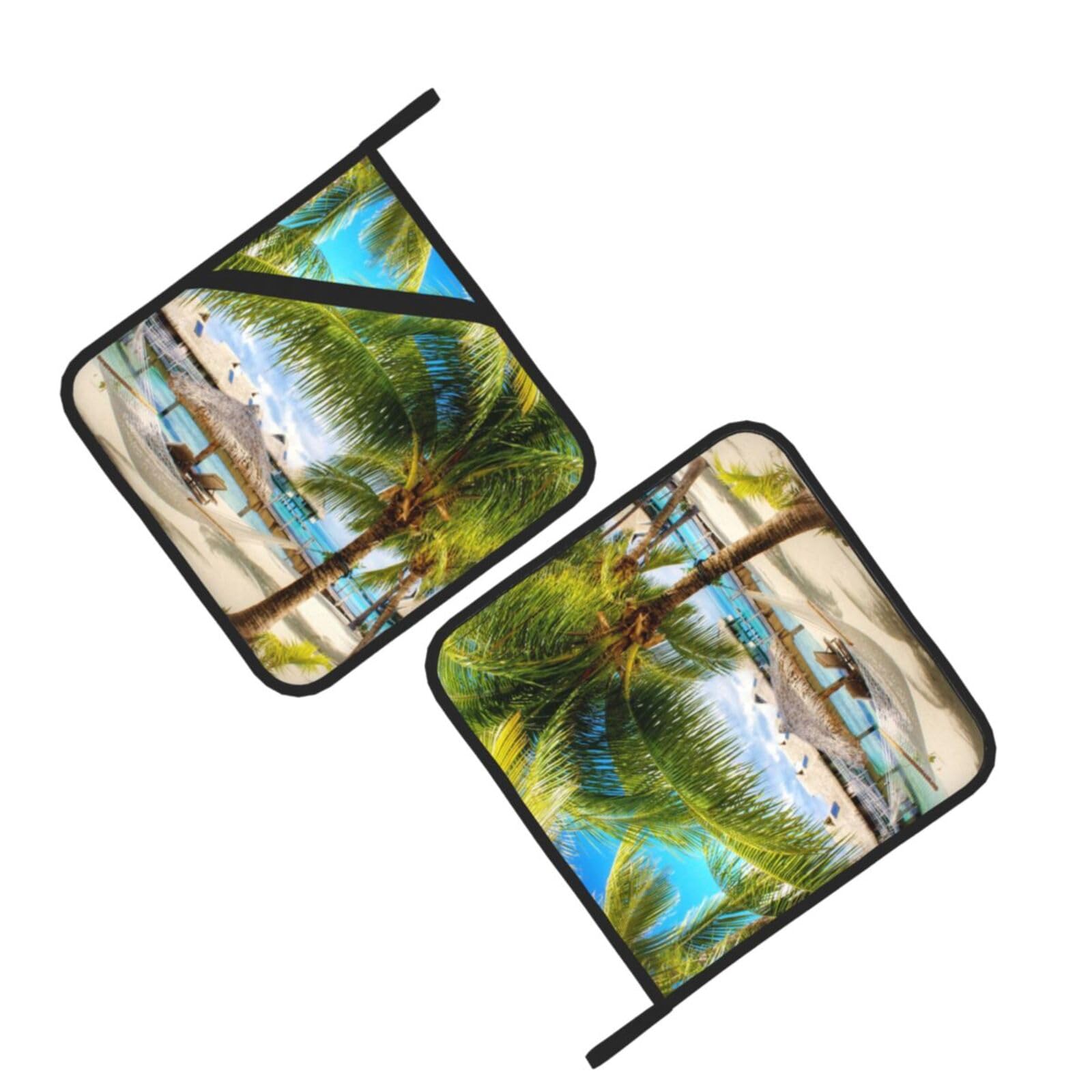 Tropical Beach Scenery Printed Oven Pot Holders Set of 2 Pcs Heat Resistant Kitchen Microwave Potholders for Cooking Baking Grilling