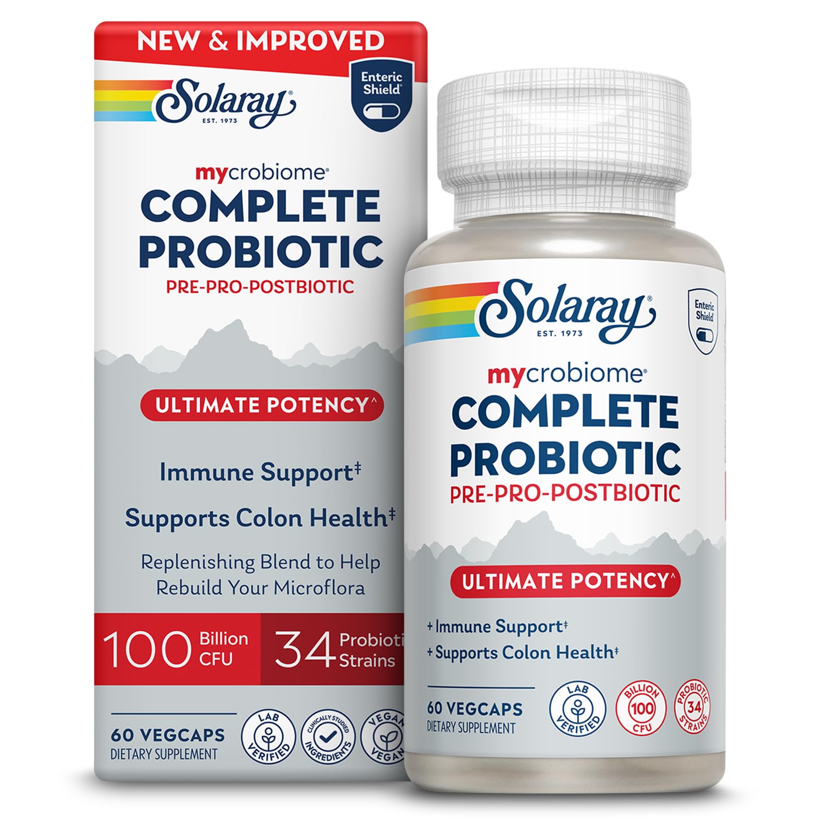 SOLARAY Probiótico com pré e pós-bióticos, 100 bilhões de UFC, 60 cápsulas veganas