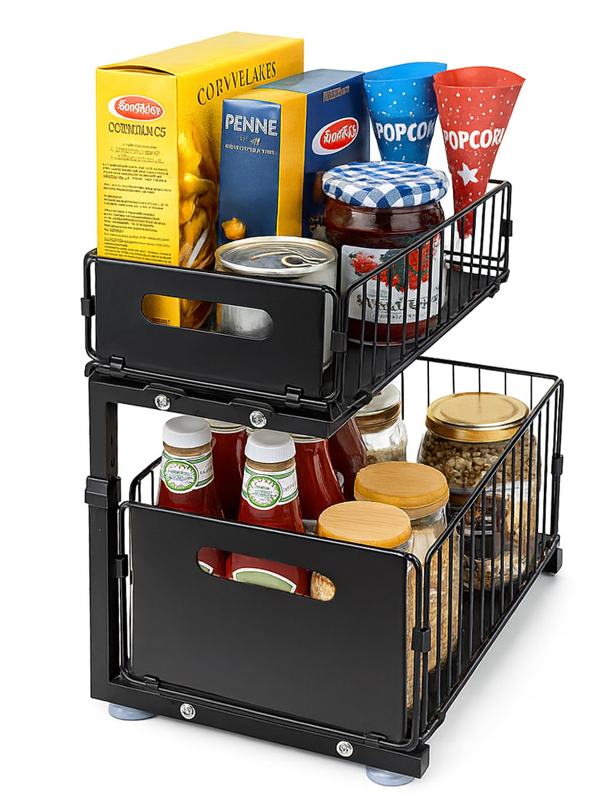 GreenWhim Under Sink Storage 2-Tier Under Sink Organizer for Kitchen Bathroom, Adjustable Metal Shelves Organiser with Sliding Drawer Sliding Basket Storage cupboard organiser (2)