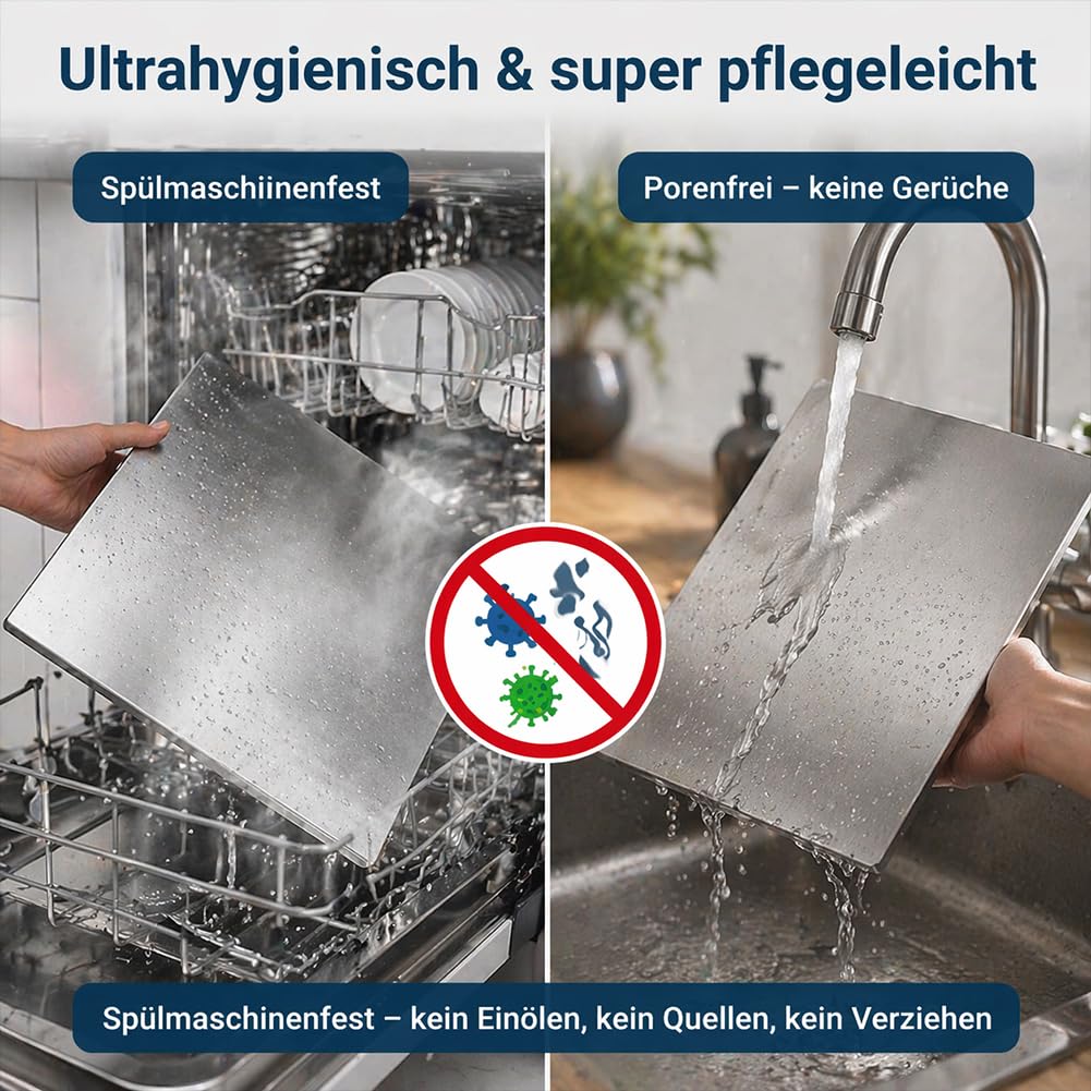 Tagliere in acciaio inox con Ed double face per carne, vetables, pane, pesce e formaggio, lavabile in lavastoviglie, 30 x 40 cm