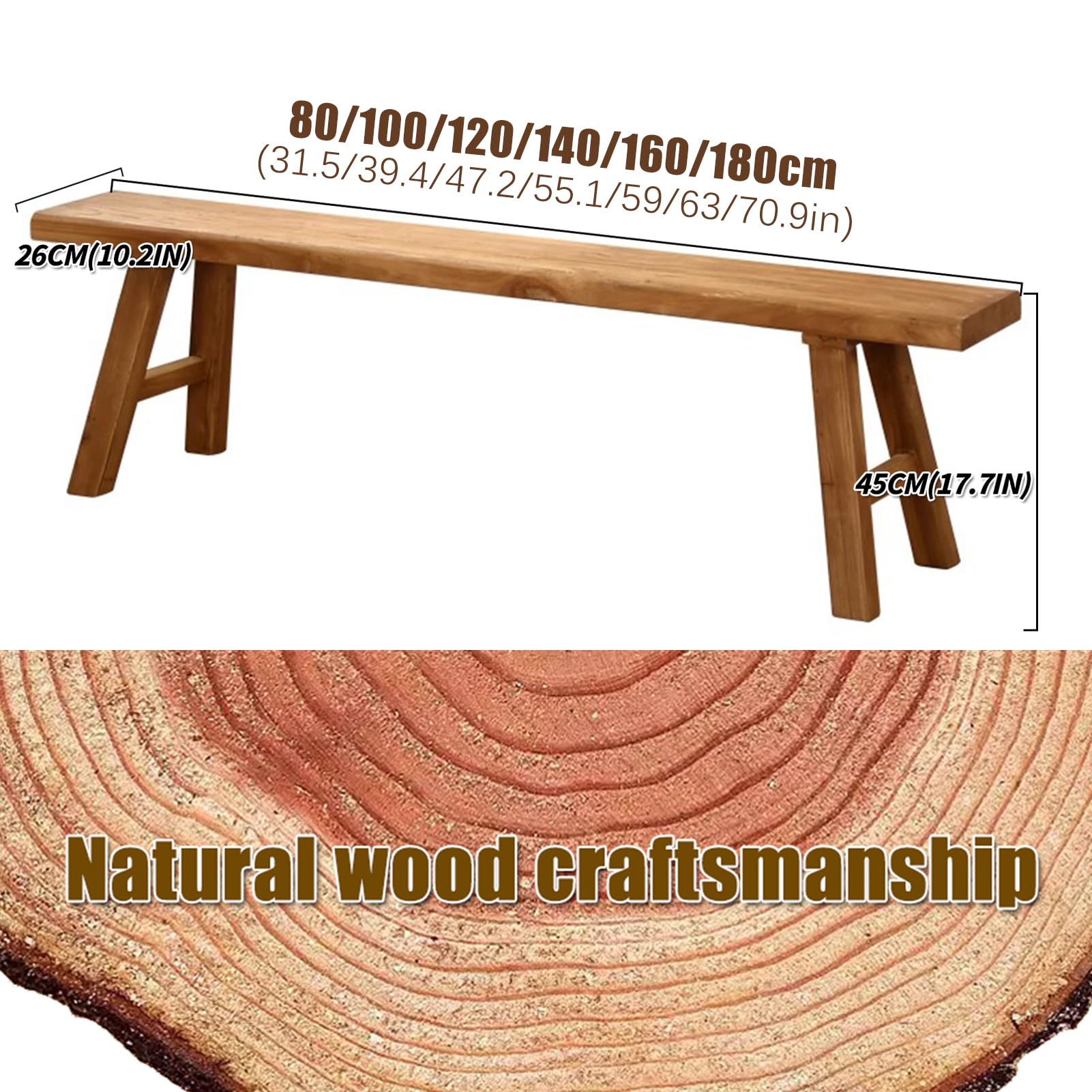 Reclaimed Elm Rustic Entry Way Benches Seat-Farmhouse Indoor Solid Wooden Noodle Bench,Maximum Load 880IB,Handcraft for Entryway Bedroom/Living Room/Dining Room