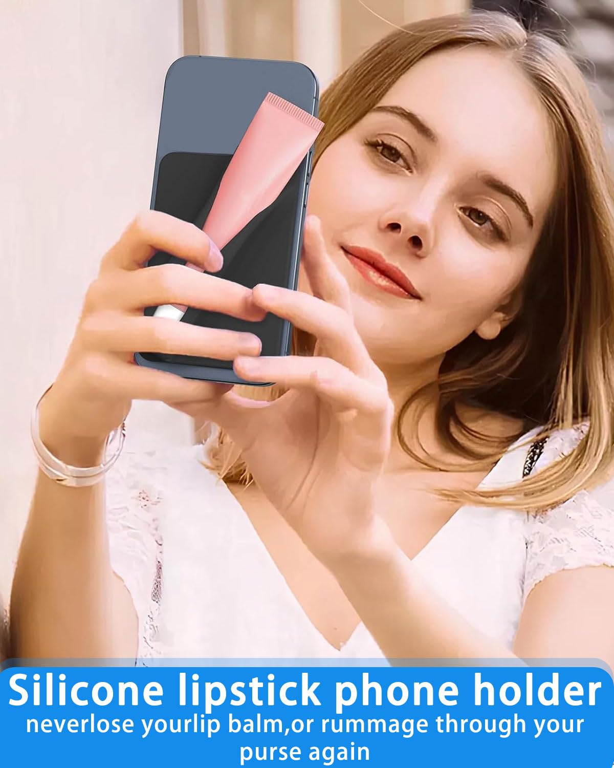 Lipgloss Custodia per cellulare, con supporto lucidalabbra, supporto per lucidalabbra, custodia per telefono per,porta rossetto per rossetto,accessori cellulare,gancio per cellulare (nero)