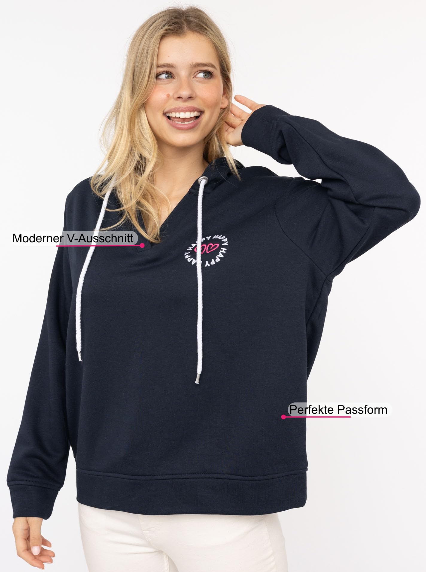 Zwillingsherz Damen Hoodie mit Kapuze – Kuscheliger Oversize Kapuzenpullover – Weicher Sweatshirt Pullover für Frauen Aufdruck – Stylischer Look für Frühling, Herbst & Winter – V-Neck Herzen